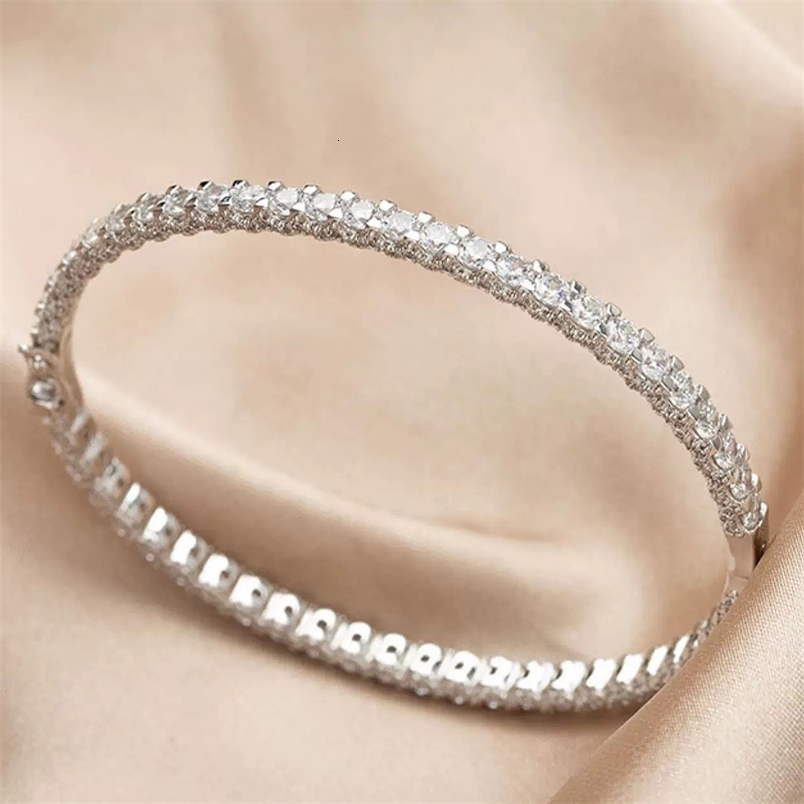Top Quality Fashion Lovely Bangle Pure Sterling 925 Silver Jewelry For Women Bangle Cute Diamond Party Gift Jewelry 260423