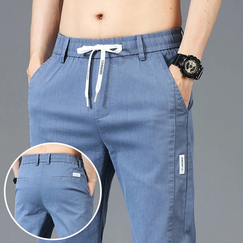 Fashion Mens Patchwork Print Casual Pants 6 Color Elastic Slim Straight Trousers MidWaist Comfort Solid 260506