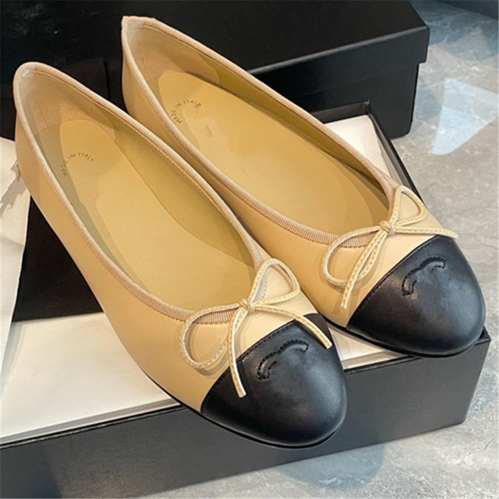France Paris Ballet Flats Classic Shoes Women 2026 Leather Tweed Cloth Color Splice Bow Ballet Shoe Fashion Flats Women Luxury designer quilted Shoe