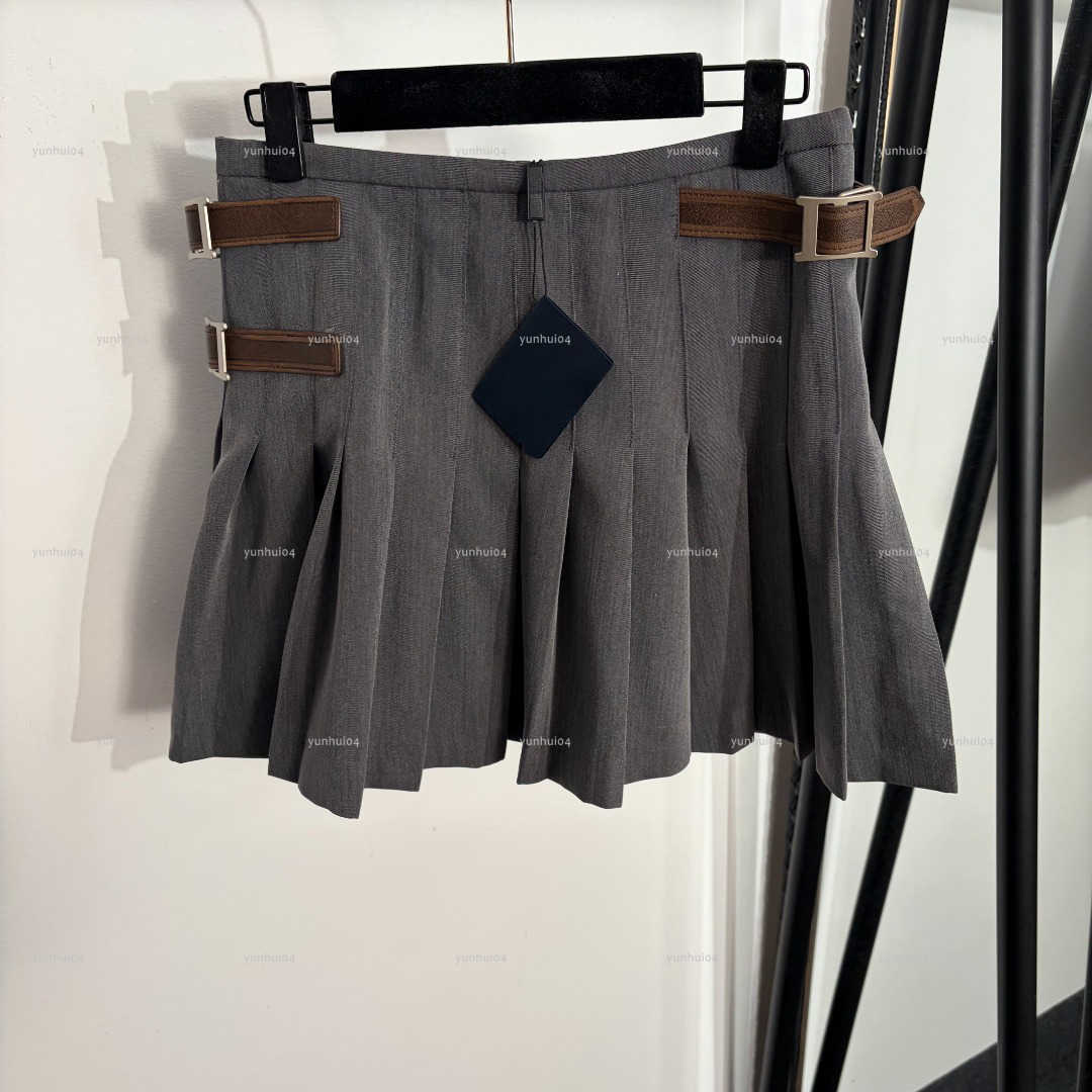 Popular preppy style women dress Summer lady dresses women designer clothes side leather buckle high waist pleated short skirt A084X02N083-image-1104905313