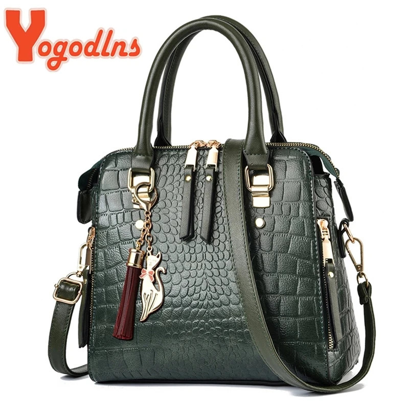 Yogodlns y Crocodile Pattern Handbag Women Winter PU Leather Tassel Shoulder Bag s n Handle Lady Purse 260507