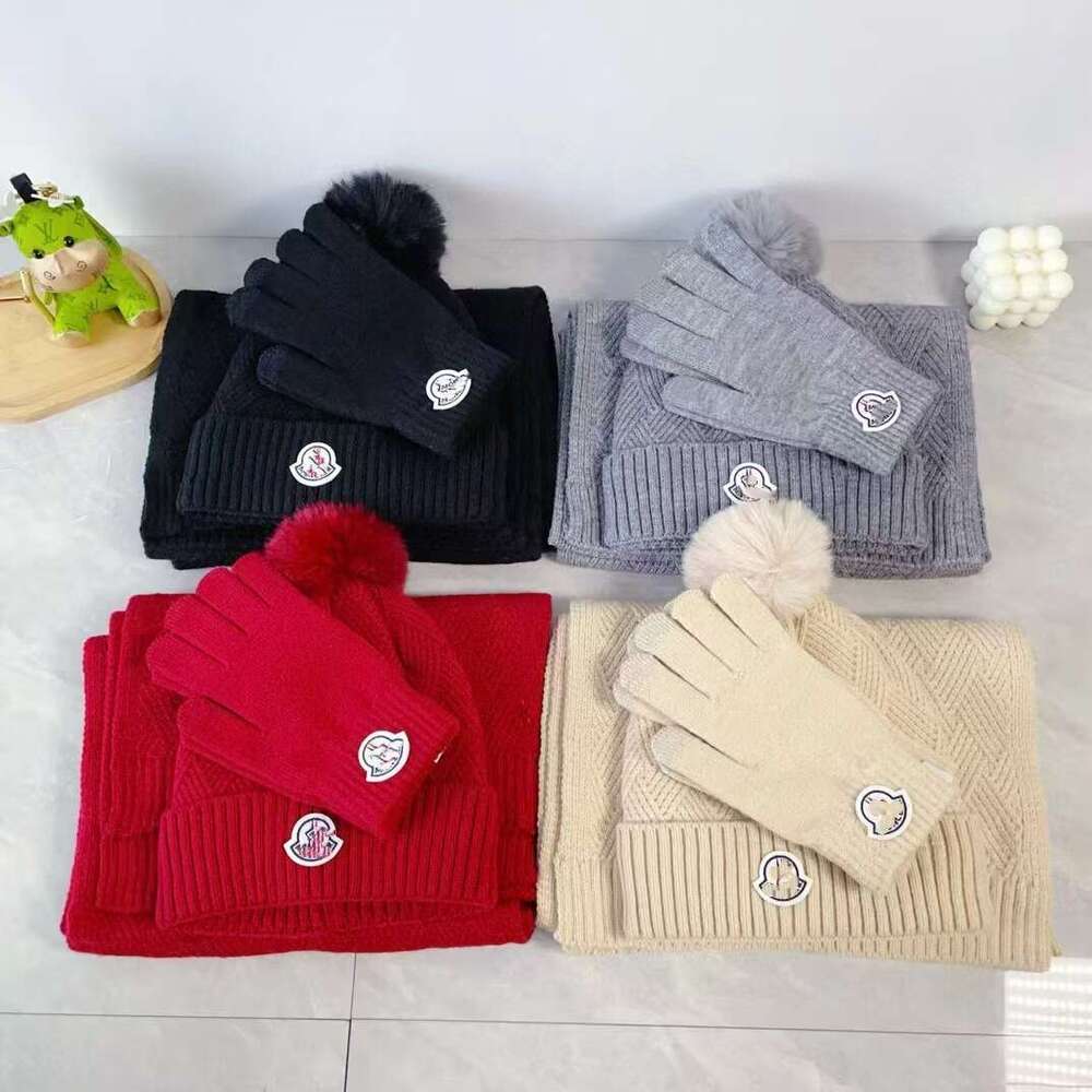Letter MM QR code double tag autumn winter cold-proof warm thickened three-piece set cross-border best-selling scarf, hat, and gloves