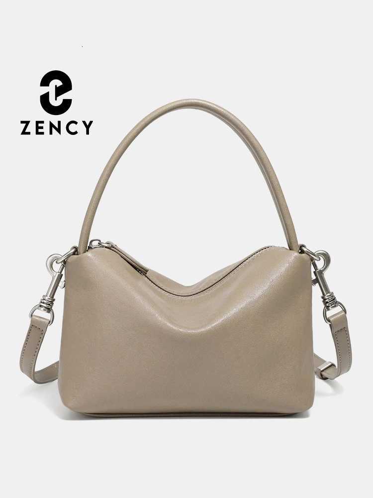 Zency Womens Grey Bag Purse 2025 New Genuine Leather Vintage Shoulder Bag Crossbody Versatile Solid Small Satchel Handbag H260507