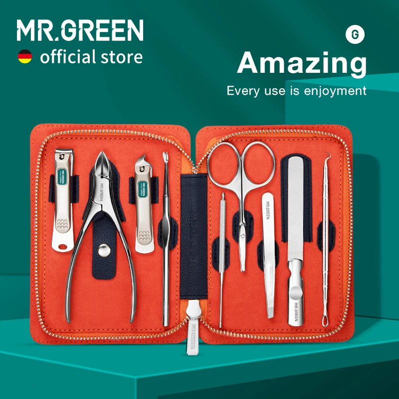 MRGREEN Manicure Set 9 in 1 Professional Practical Kit With leather case Stainless Steel Nail Clippers Personal Care Tool 260507