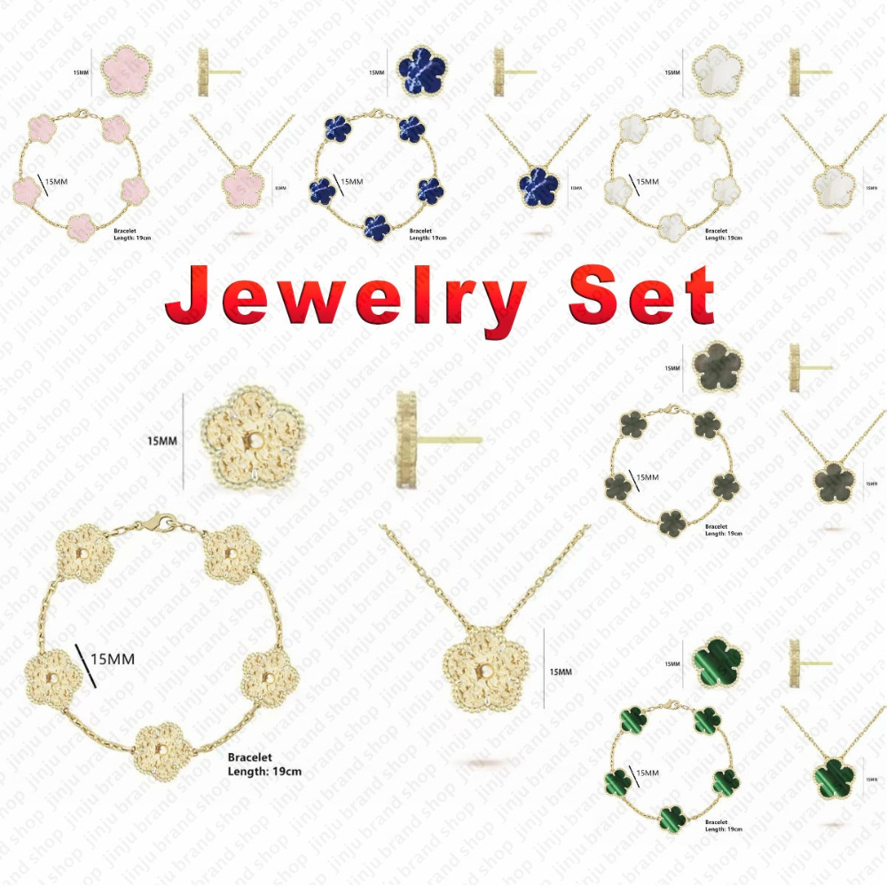 gold jewelry 15mm clover bracelet necklace earring jewelry set Vintage cute flowers mother of pearl luxury lucky clover woman jewelry designer se-image-1104982515