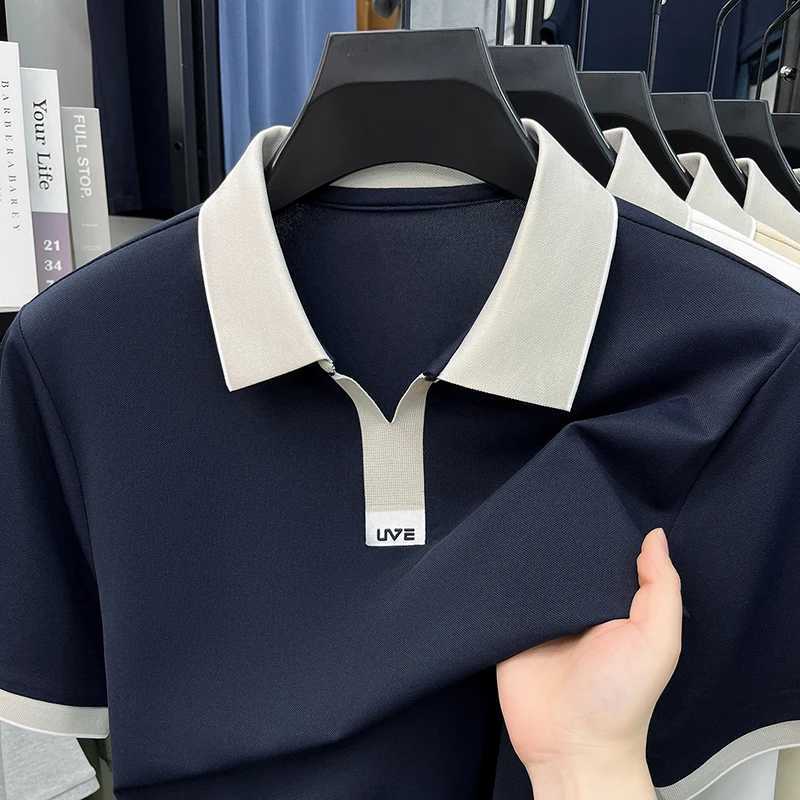 2026 New Mens Color-Block Collar Shirt Summer Turn-Down Collar Short Sleeve Business Casual Breathable Versatile H260507