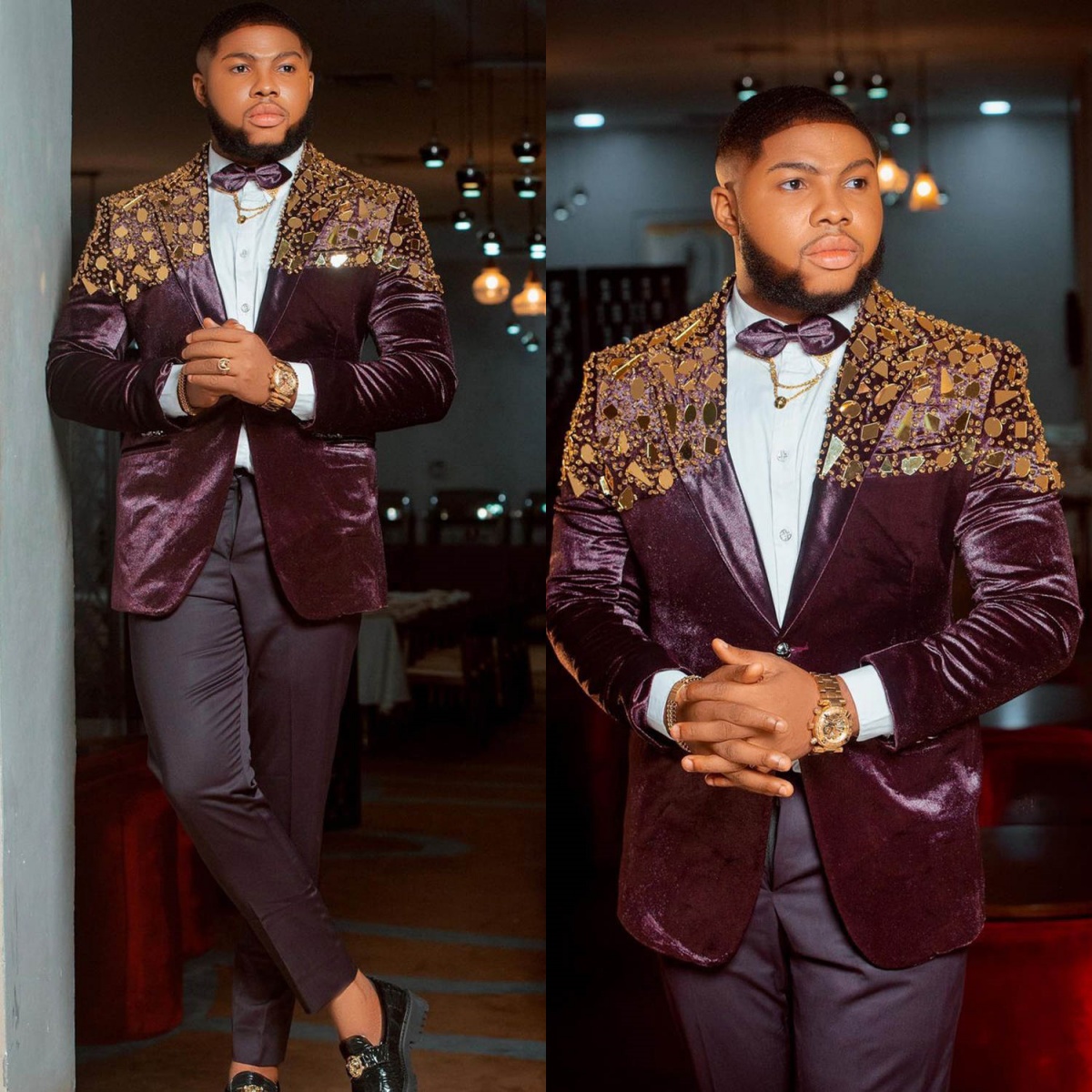 Luxury Wedding Tuxedos Beaded 2 Pcs Jacket Pants Men Suit Slim Fit Velvet Peaked Lapel Grooms Evening Blazers Customized