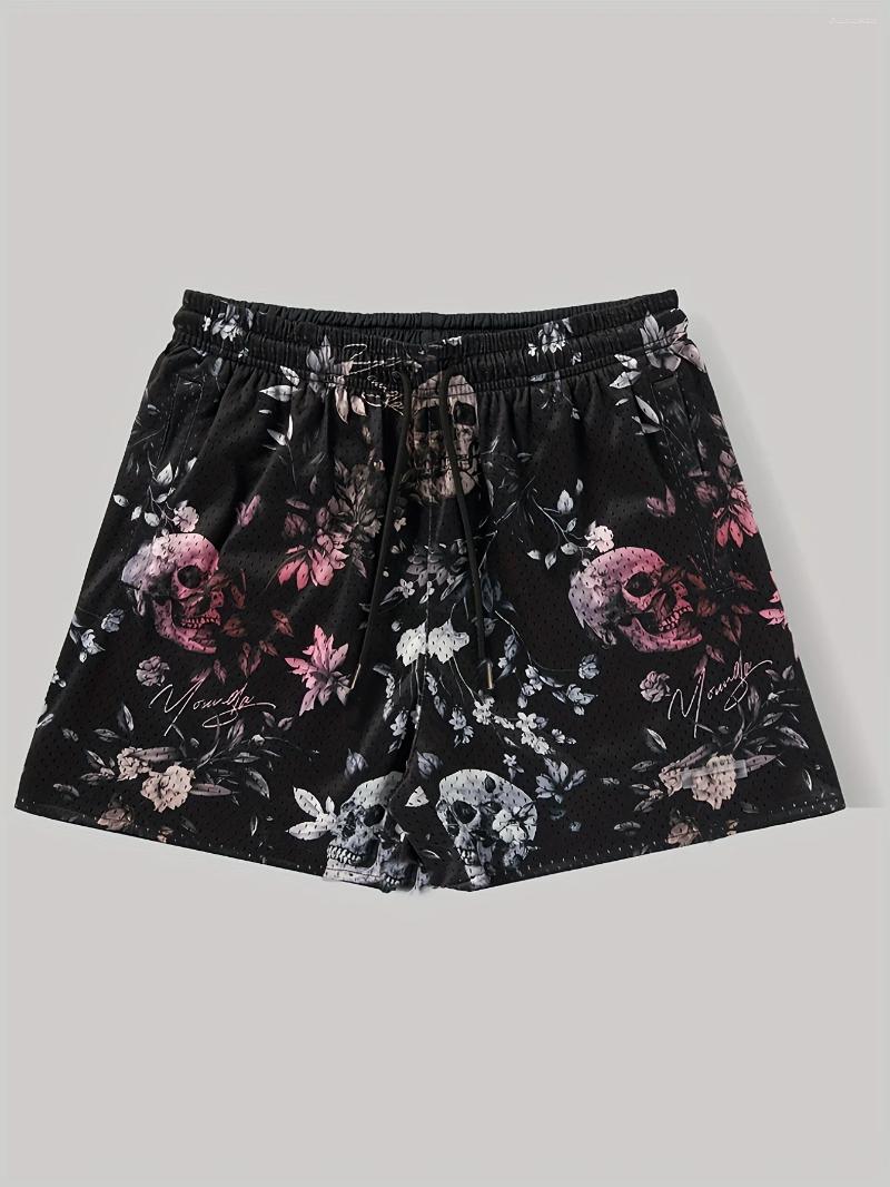Men's Shorts Summer Breathable Basketball Skull Flame Design Casual Athletic Running Training Gear Loose Unisex Short Moto