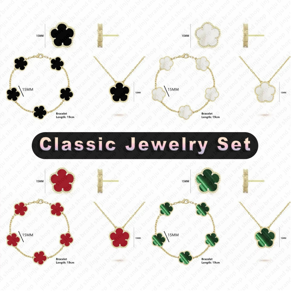 Classic jewelry set 15mm clover bracelet designer necklace luxury earring fashion flowers mother of pearl lucky clover jewelry woman set fashion-image-1104982205