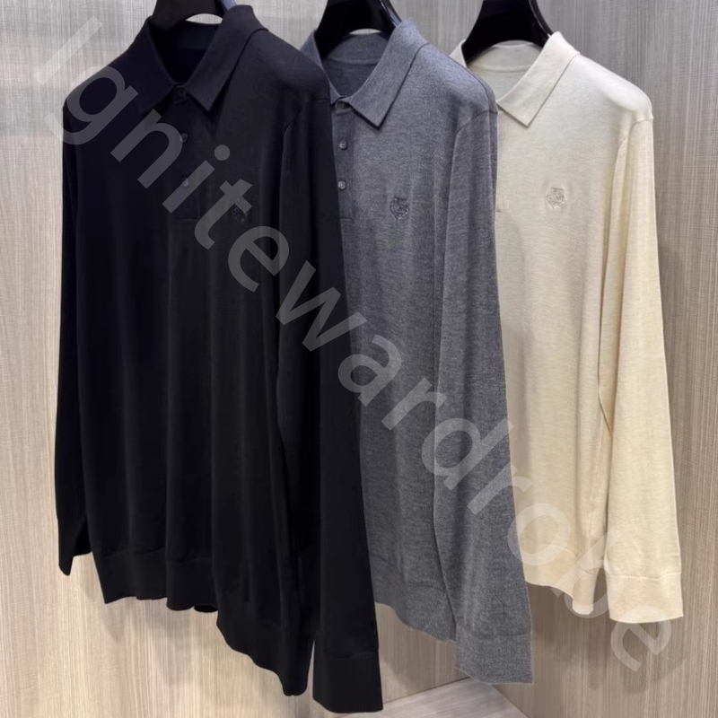 Luxury Designer Polos for Mens Autumn and Winter Shield Embroidered Mens Lapel Wool Long Sleeve Sweaters L1289
