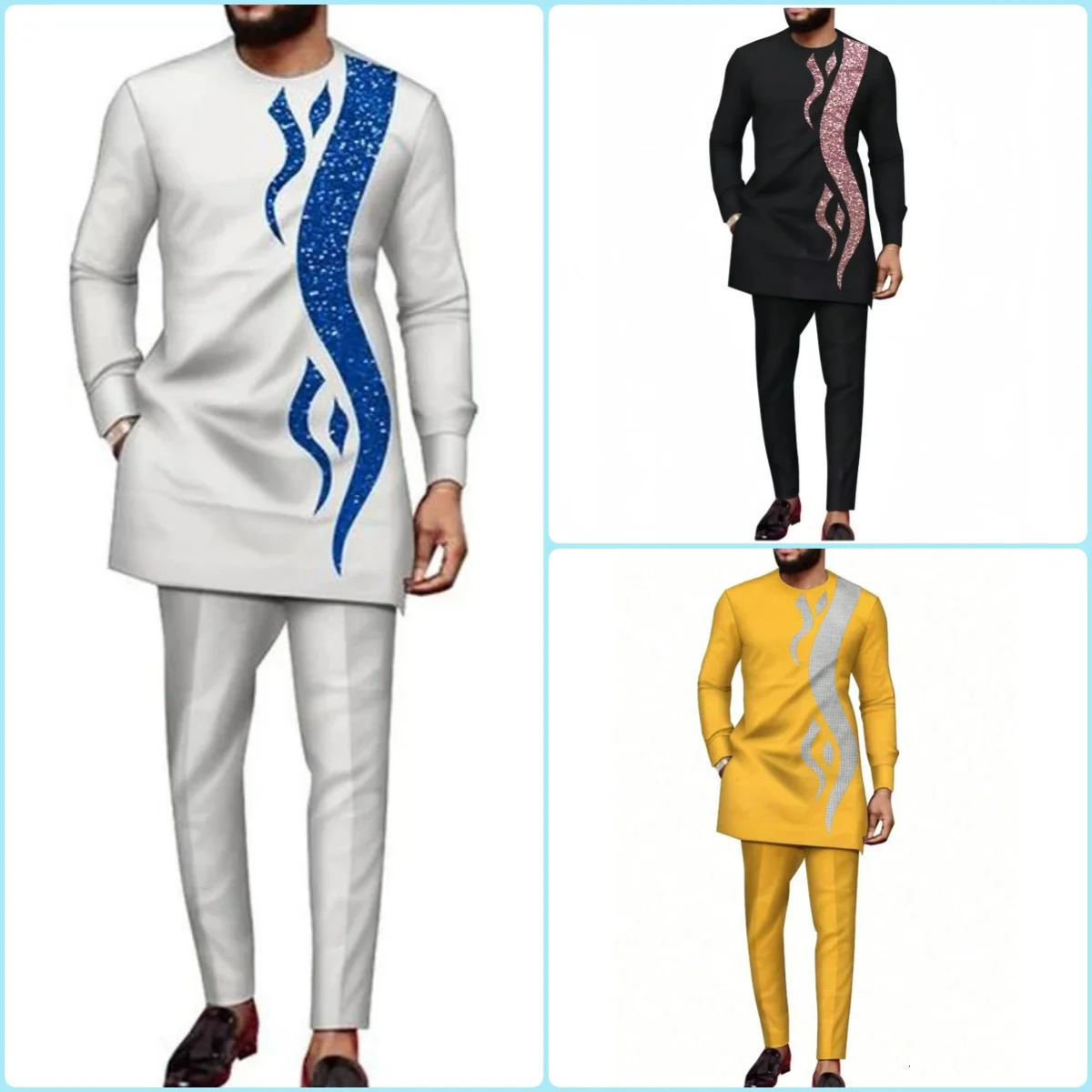 2026 African Traditional Mens Set Elegant and Fashionable Mens Suit Casual Embroidery Two Piece Set Mens Suit Kaftan 260506