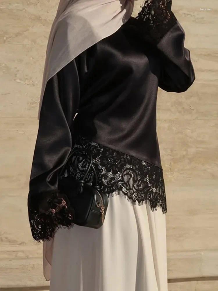 Women's Blouses Chic Top Lace Patchwork Black Long Sleeve Belt O neck Zipper Spring Tops Fashion Loose Female Streetwear Blouse 2026 de