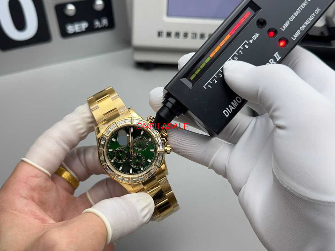 Luxury Watch Automatic Mechanical Wristwatch 40mm 18K Yellow Gold Green Dial Baguette Diamond Bezel Men's Watch with 4801 Movement Goodsf89