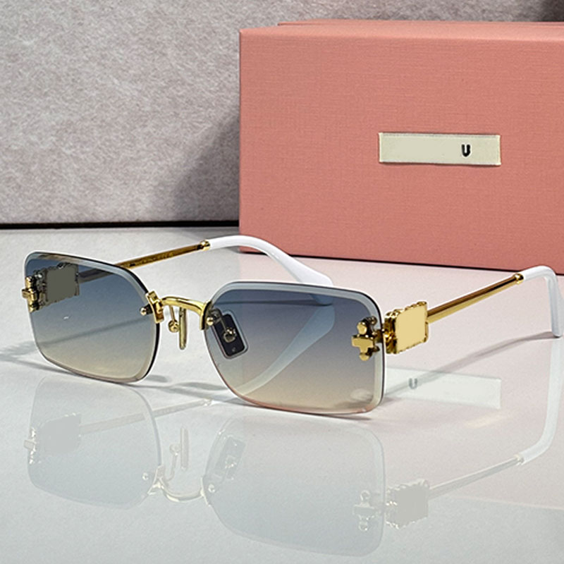 Luxury Designer Blue Brown Gradient Rimless Square Sunglasses MU166AV Ultra Light Gold Plated Metal Frame Eyewear Adjustable Nose Pads 100% UV Prote