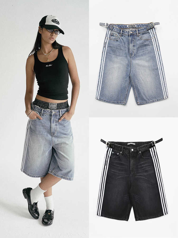 Retro British style zipper printed denim shorts hip-hop fashion mens Y2K summer loose casual couple sports punk Harajuku shorts W250610