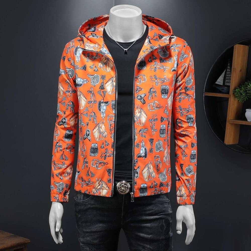 Luxury European Collection 2026 Spring New Men's Fashion Trendy Unique Youth Hooded Printed Jacket