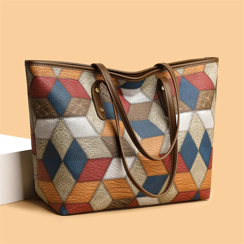 Womens Large Capacity Commuter Handbag Casual PU Leather Patchwork Tote Bag Fashionable Underarm Single Shoulder Bag 260506