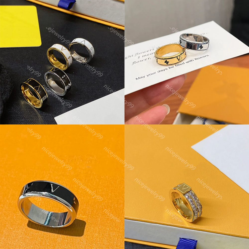 Luxury Designer Band Fashion Stainless Steel Letter Ring Women Men Couples Wedding Party Classic Jewelry Gifts Size 6 7 8 9