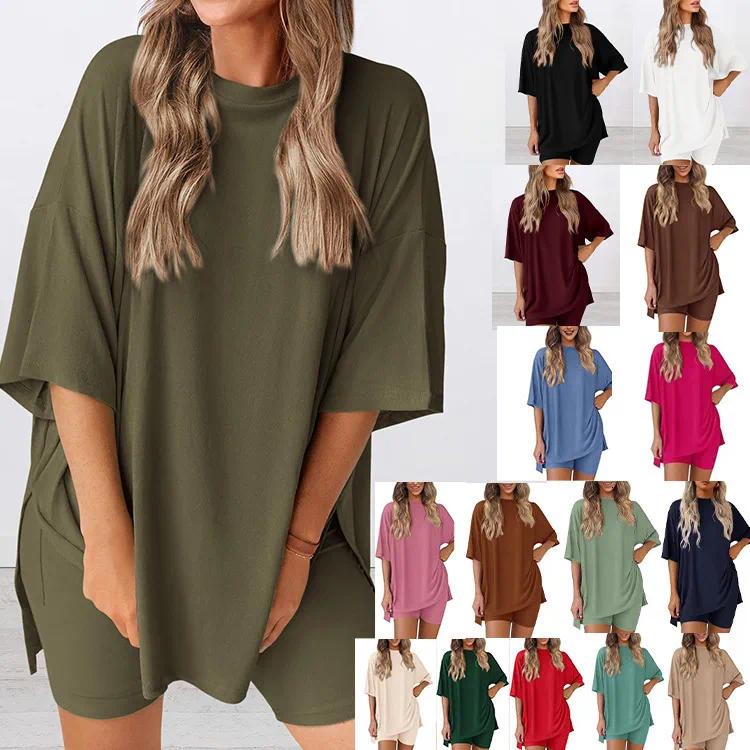 ensemble pyjama de couleur unie pour femmes, vêtements de nuit décontractés et amples, vêtements de nuit, nouvelle collection été 2026