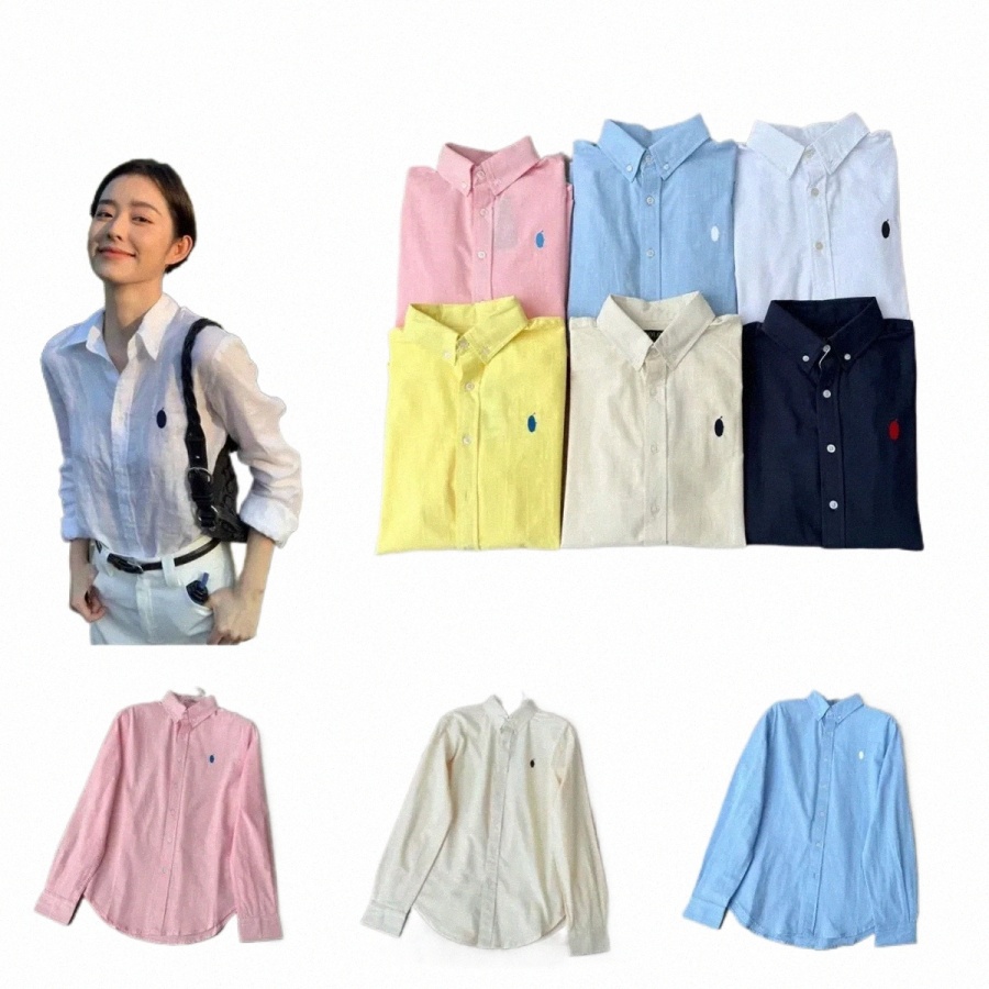 women's Blouses Designer Shirt Spring/Fall Linen-Cotton Blend Embroidered Polo Collar Sizes S-XL w6IF#