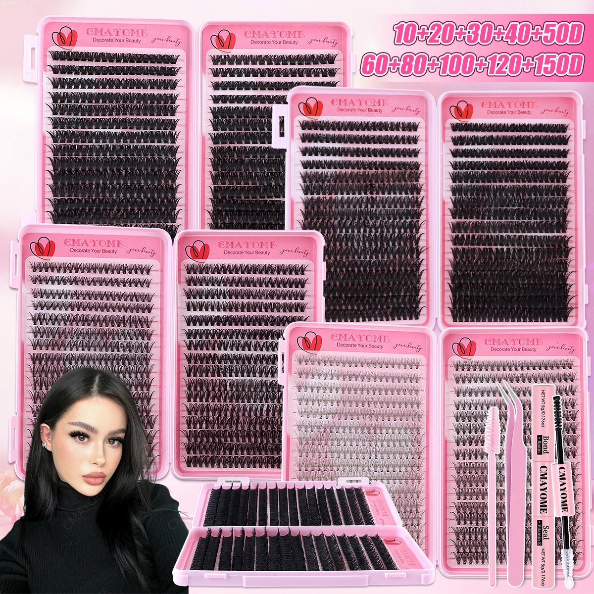 Fluffy Volume DIY Cluster Lashes Kit with Lash Bond and Seal, Thick Wispy DIY Eyelash Extensions Soft Lightweight, Handmade Reusable Lash Cluster-image-1104883135