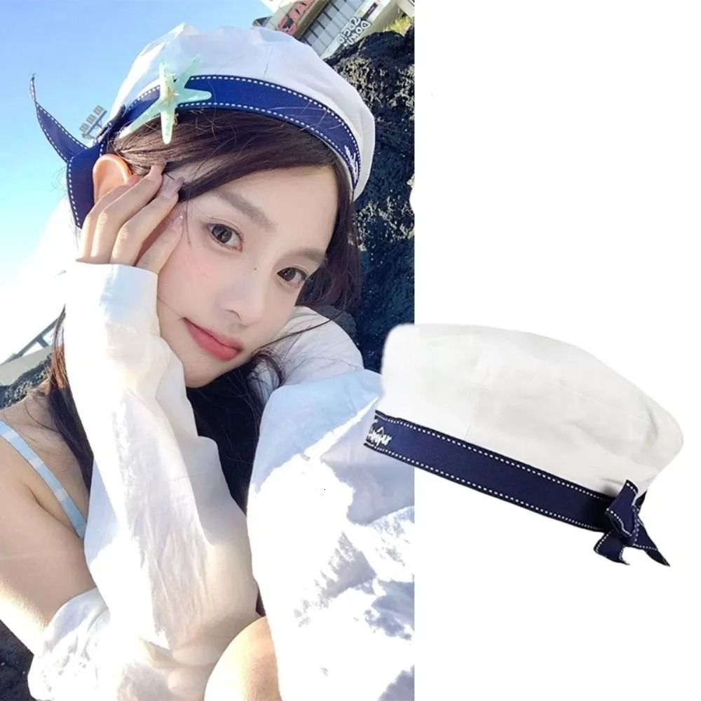 Sailor Casual Sweet Hat White Bowknot Korean Style Octagonal Cap Uniform Cap Letter Embroidery JK Beret Cap Female 260506 M260804