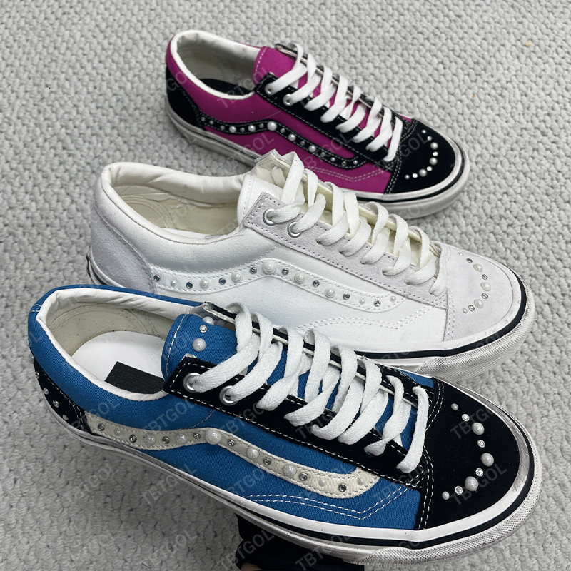 Designer Shoes Pearl Men Canvas Shoes Women Pearlized Trainers Vintage Sports Luxury Casual Lace Up Walking Shoe 1083-image-953973296