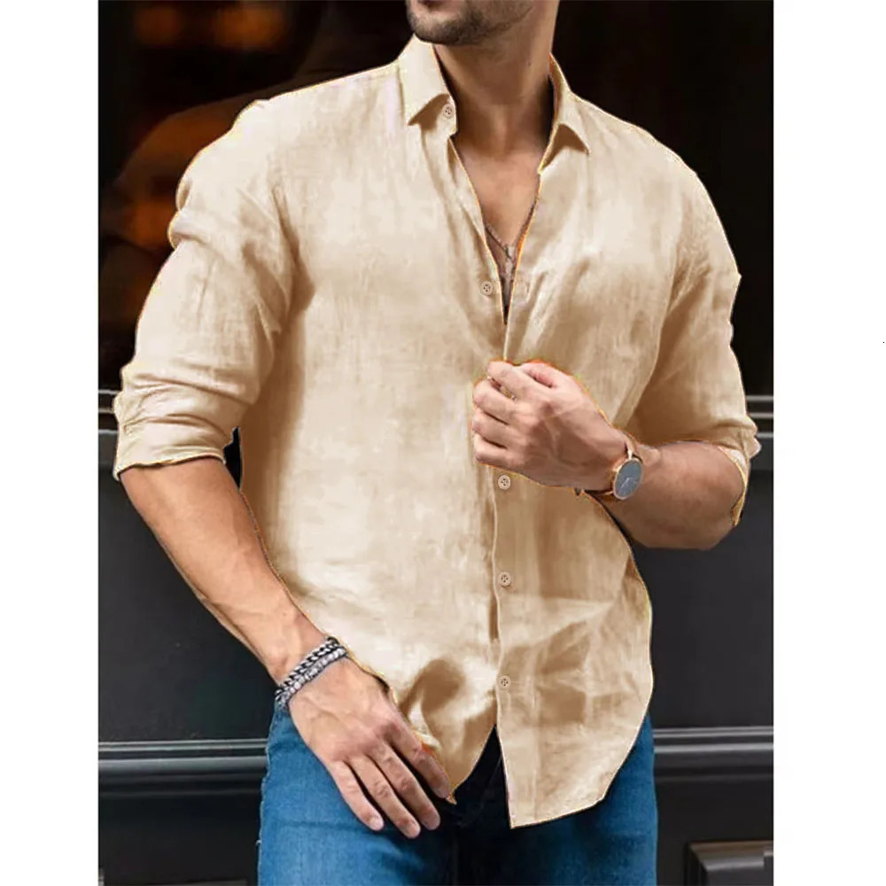 Mens Shirts Cotton Linen Lightweight Lapel Collar Hawaiian Shirt Casual Slim Shirt Male Long Sleeve Tops Shirt Blouse 260506