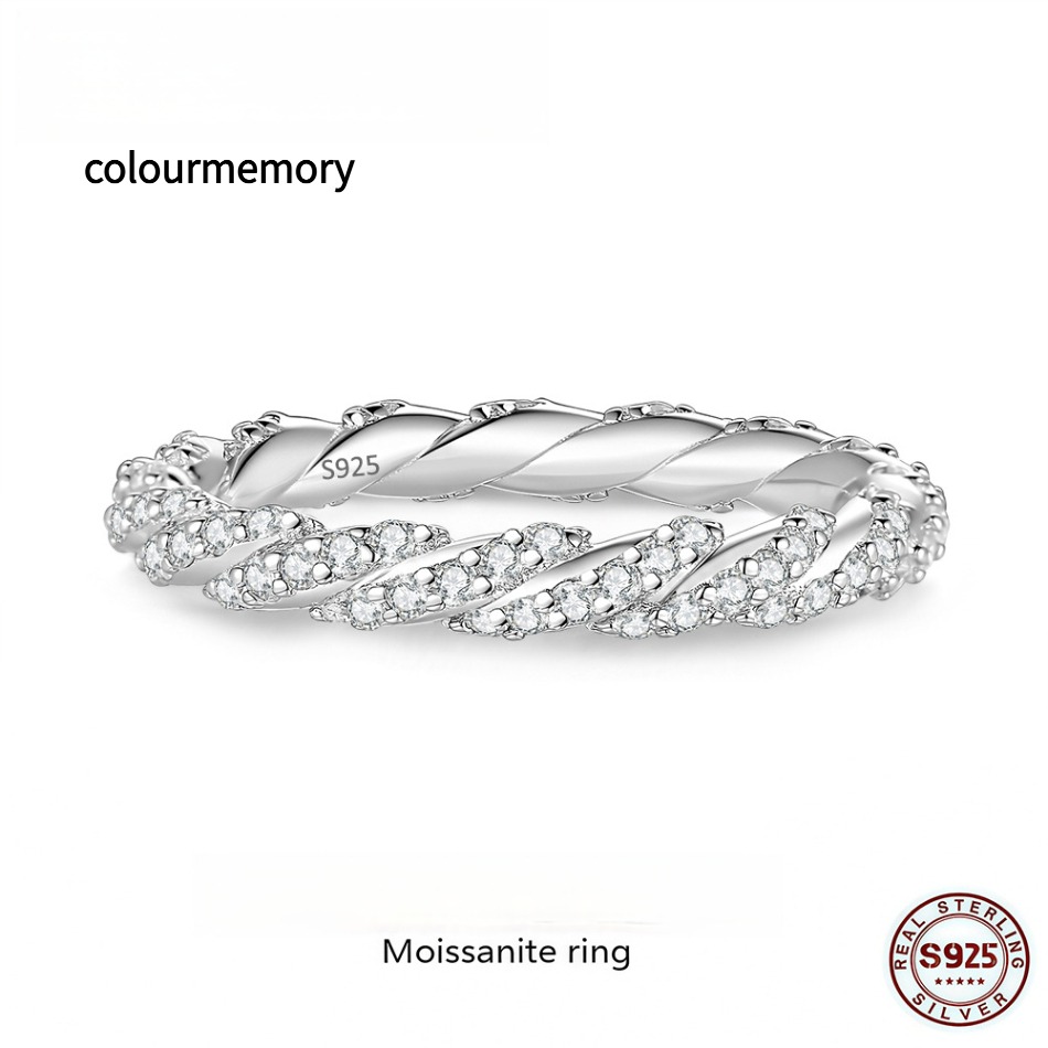 S925 Sterling Silver Twisted Design Moissanite Engagement Ring with Sparkling Diamonds - Elegant Ladies' Infinity Wedding Band-image-1104954991