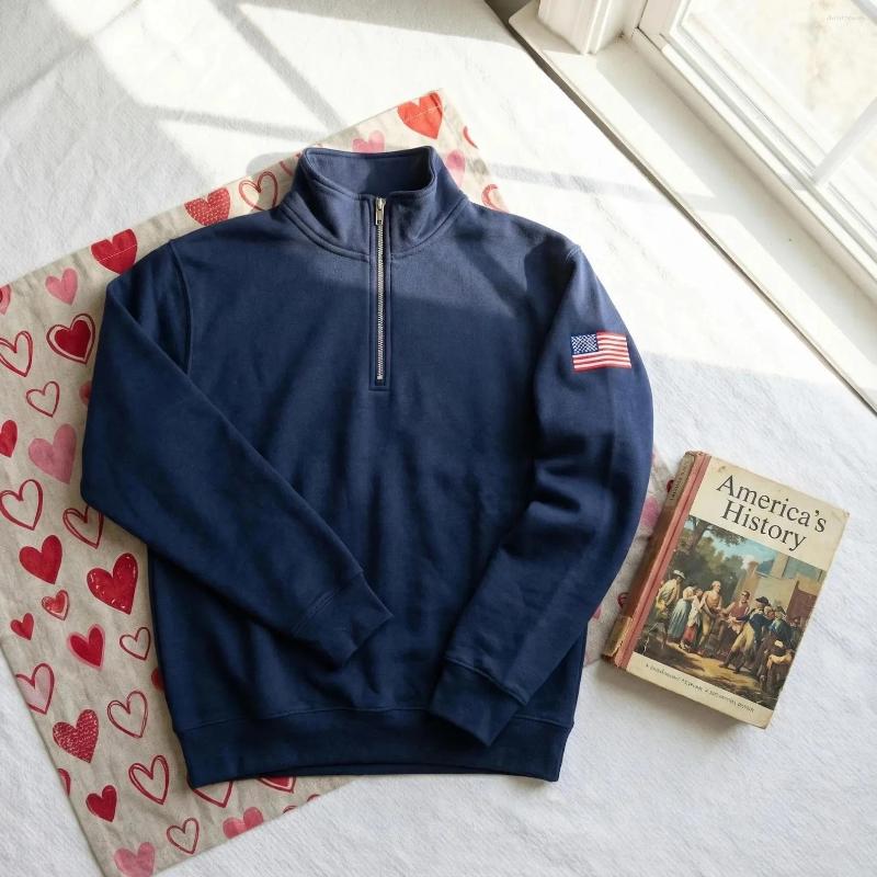 Men's Hoodies Vintage Embroidered Flag Collar Zipper Fashion Quarter Zip Sweater Sweatshirt Hoodie Unisex Top Tracksuit Men Clothing