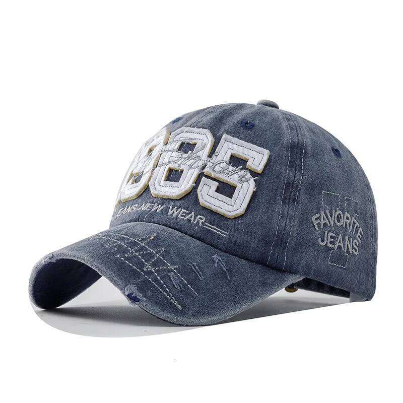 1985 Embroidery Ripped Baseball Cap Washed Distressed Patch Adjustable Dad Vintage Lightweight Sunscreen Sports Hat 26L0507