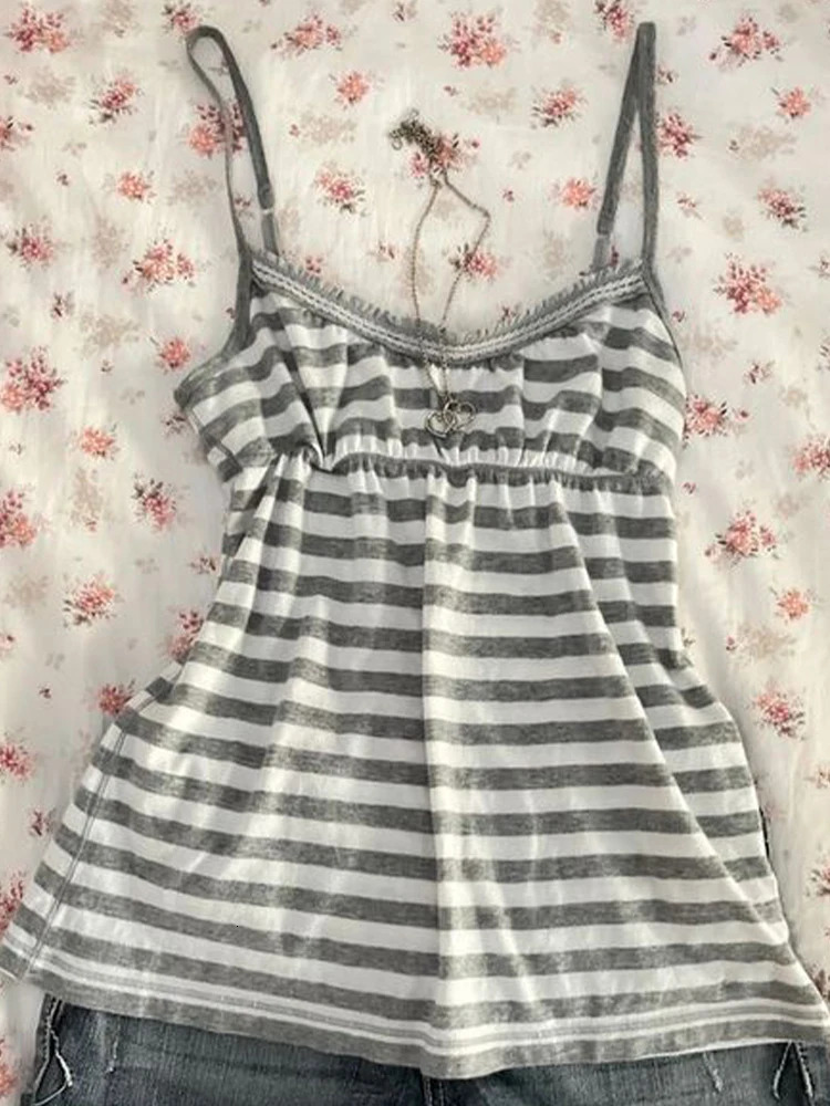Womens suspenders stripe pattern casual Y2K retro Harajuku fashion street punk sweet hip hop cute tie crop tops emo 260506