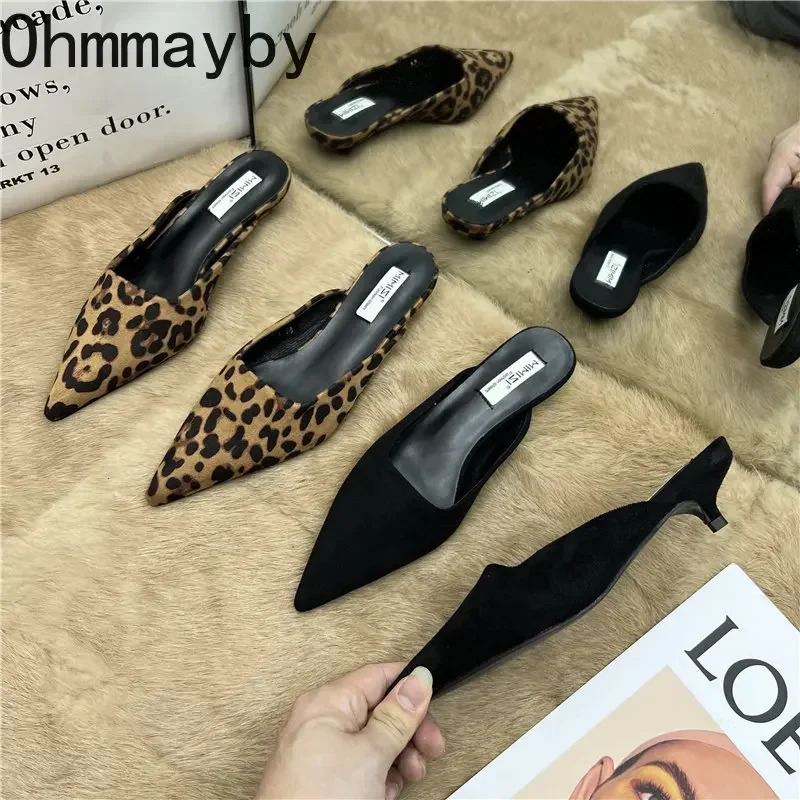Spring Pointed Toe Mules Fashion Leopard Print Women Slippers Casual Womens Shoes Women Low Heels Elegant Ladies Outdoor Slide 260506