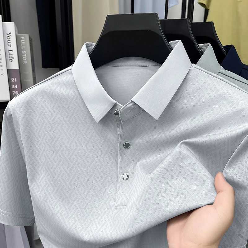 2026 Summer Middle Aged Business Men Shirt Geometric Jacquard Pattern Ice Silk Soft Daily Casual Dad Wear Short Sleeve Top H260507