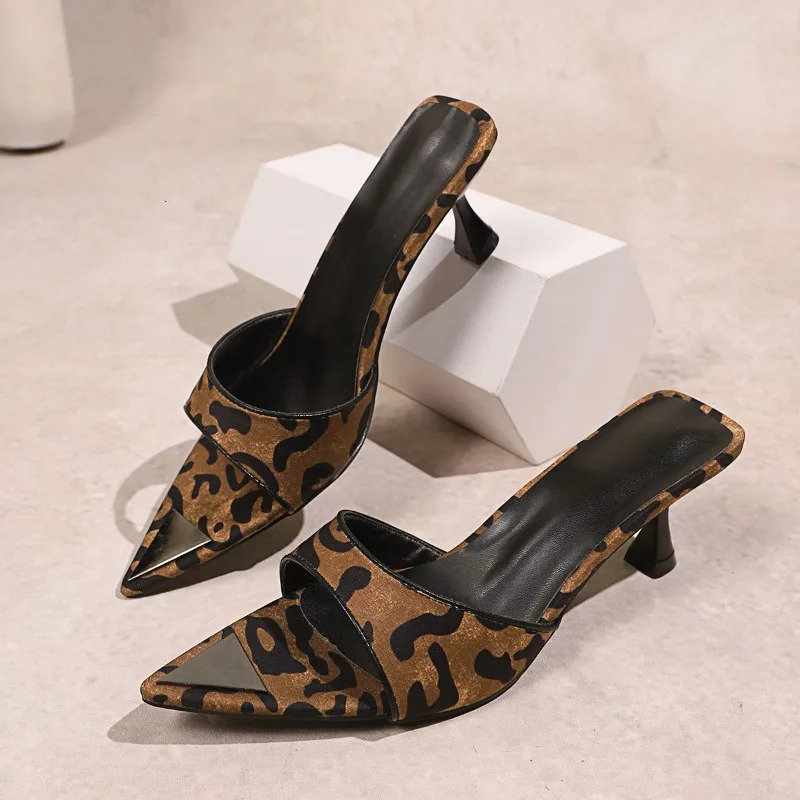 Womens Sandals Summer Trend Leopard Print Mid-Heel Slippers Party High Heels Comfortable Beach Slingbacks 260507