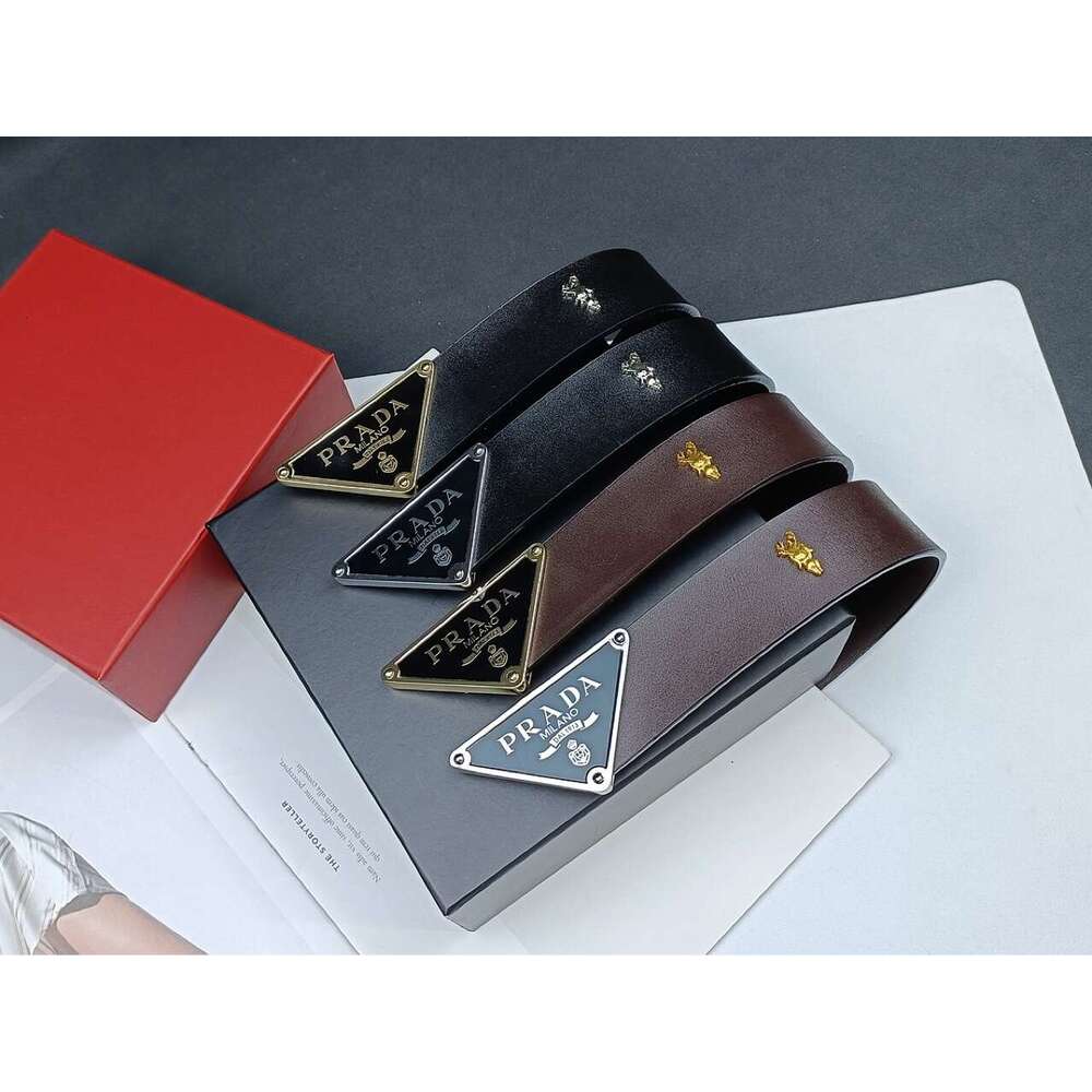 New triangular leather belt with lettering unisex, fashionable business style, made of calf leather casual versatile, suitable pants and as a waist