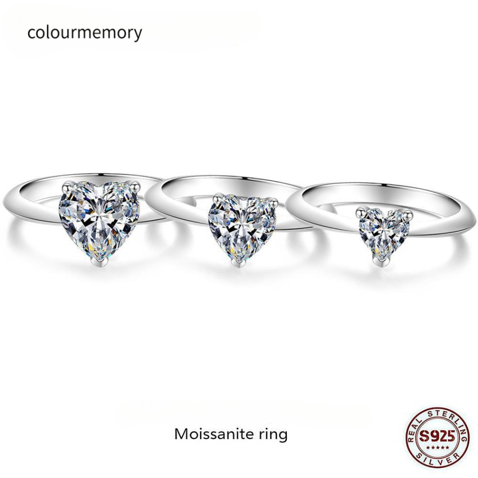 Elegant Romantic Heart-Shaped Moissanite Engagement Ring - 0.5-2 Carat with VS Clarity-image-1104968331