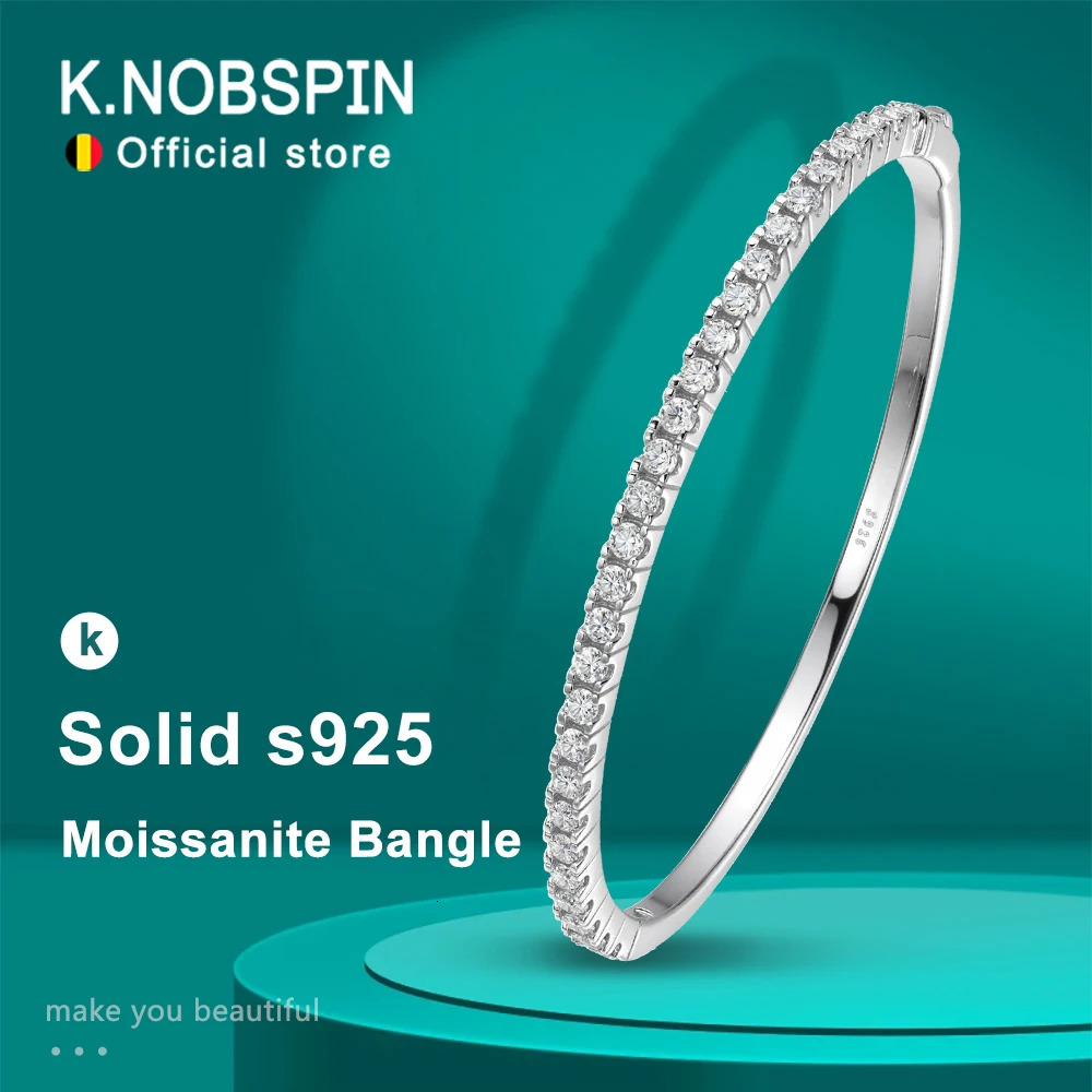 KNOBSPIN Bangles for Women All 25mm D VVS1 Lab Diamond Bracelets 925 Sterling Silver Bracelet Wedding Birthday Gift 260430