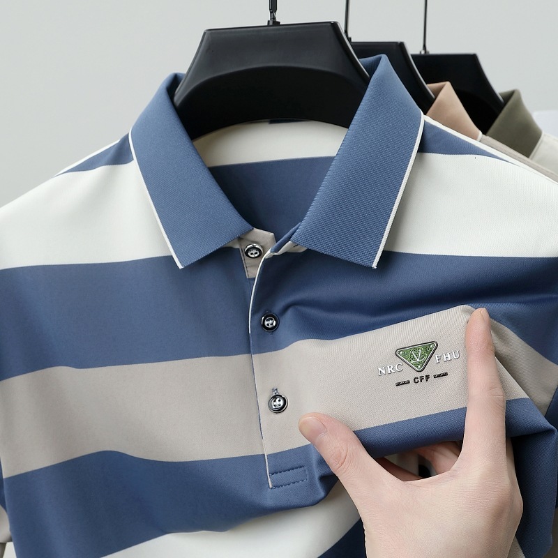 2026 New Business Casual Striped Polo Shirt Fashionable Loose Short-sleeve Top For Middle-aged Men Designer T-shirt Foreign Trade