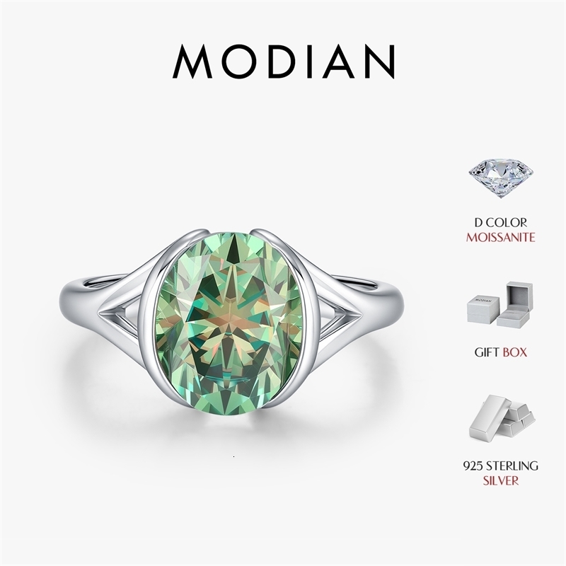 MODIAN 3CT Oval Green D Color Ring 925 Sterling Silver y Sparkling Jewelry Lab Diamond for Women Wedding Rings 260430BJ