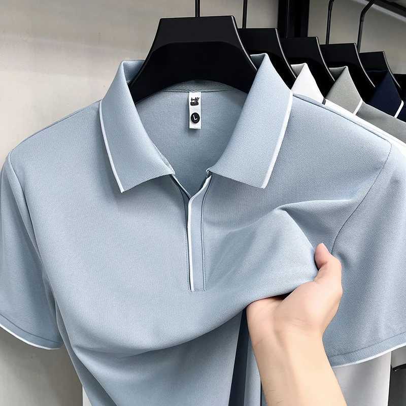 High end brand ice silk short sleeve shirt summer solid color breathable mens T-shirt business casual fashion top H260507
