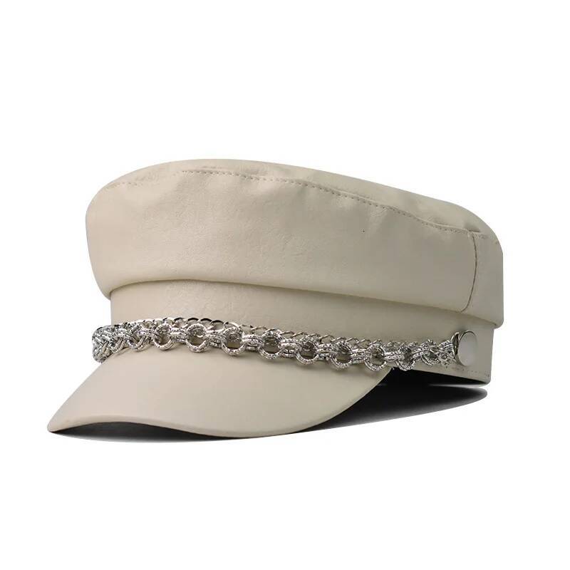 Ladies Autumn Winter Beret Women PU Leather British Style Flat Top Octagonal Cap Adjustable Female Hat M260805