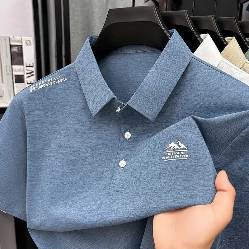 2026 Summer Ice Silk Middle Aged and Young Mens Casual Short Sleeved Shirt Collar T-shirt New Solid Color T-shirt Top H260507