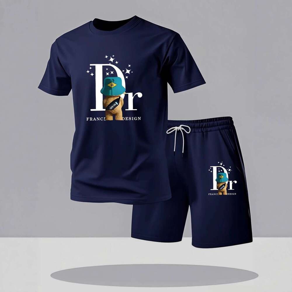 Designer 2026 Men's Casual Fashion Simple Trendy Outfit T-shirt Short Luxury Sleeve Shorts Plant Mesh Two-piece Set Free Shipping