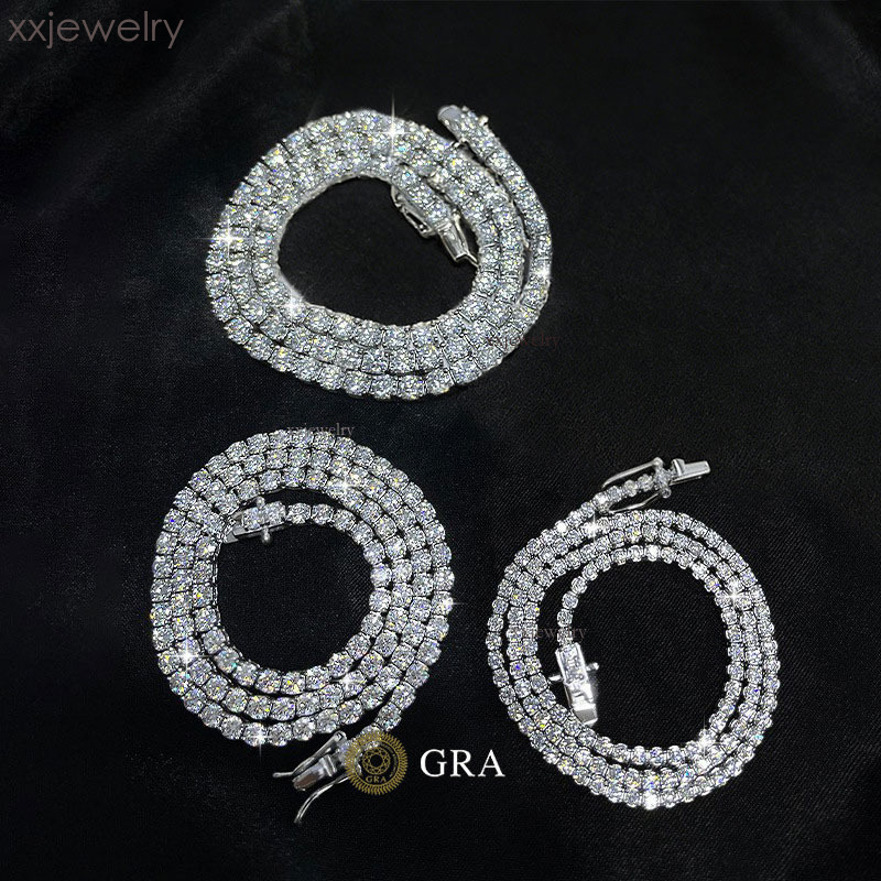 GRA Certified Unisex S925 Silver Plated Moissanite Tennis Necklace, Brilliant Cut, Shiny, Durable, Customizable Logo, Minimalist Style