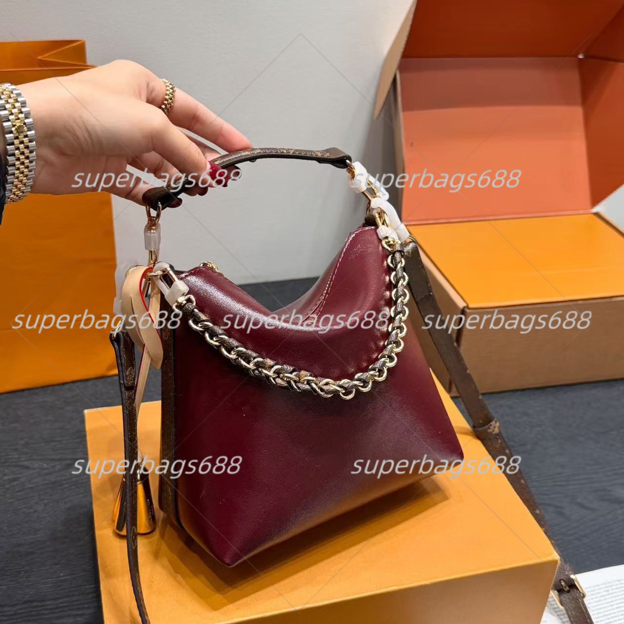 Designer Multipass Mini Handbag in Burgundy Oil-Tanned Calfskin women luxury shoulder bag chains crossbody high quality Underarm Hobo clutch 2026 ba