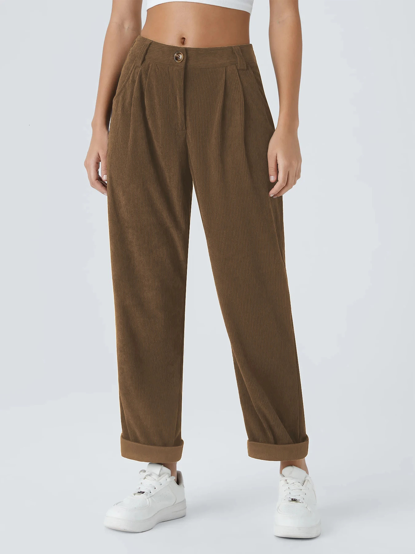 Womens autumn and winter solid color corduroy casual suit wideleg pants plus velvet straight to look slim 260430