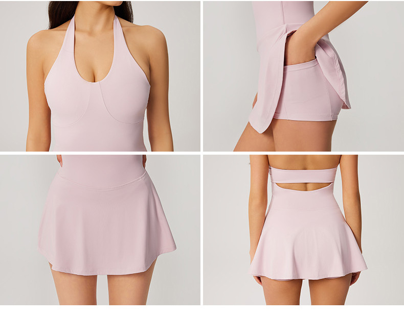 (179) Body de sport de yoga à col licou avec coussinets de poitrine, robe de golf, badminton, tennis, vêtements de fitness