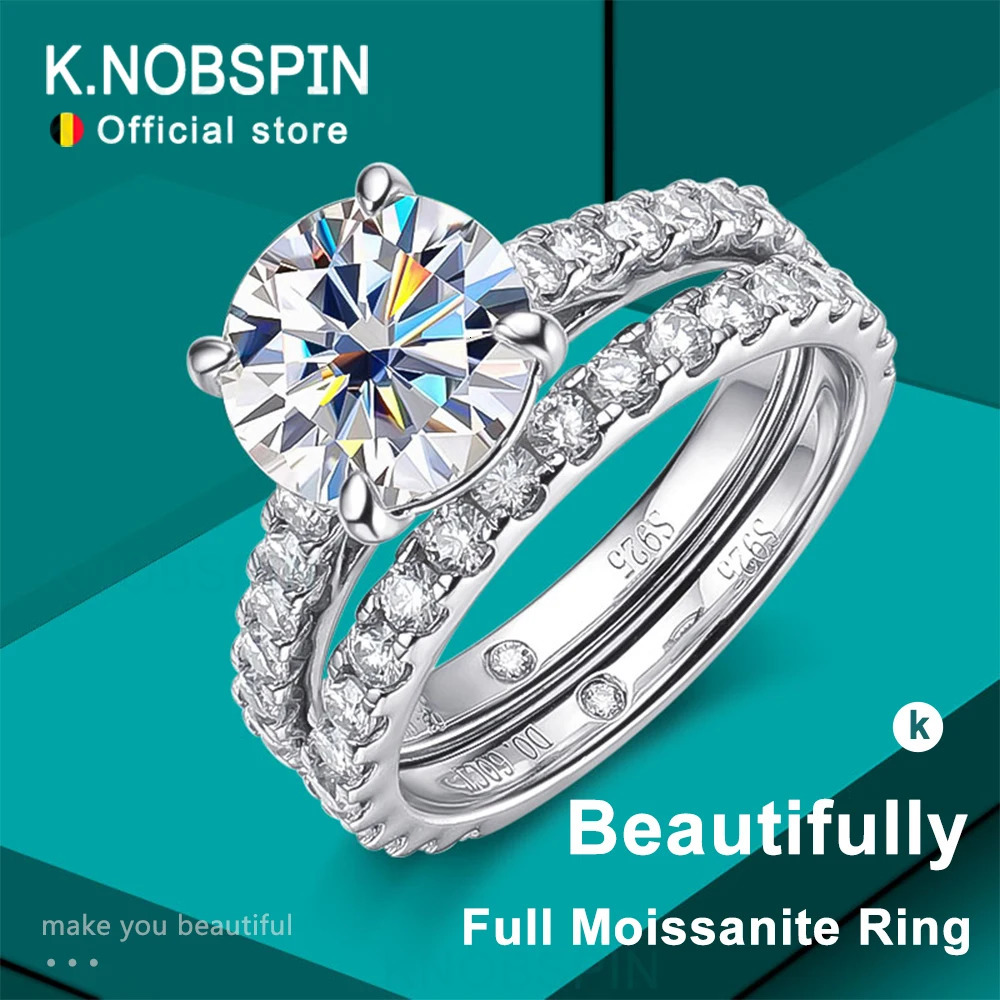 KNOBSPIN D VVS1 Rings for women Sparkling Diamond Bridal Sets with GRA s925 Sterling Sliver Plated 18k Band 260430