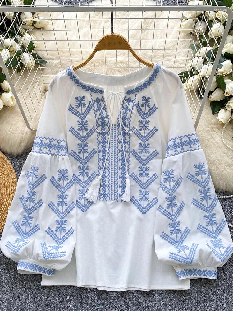 Women's Blouses Women Blouse Embroidery Autumn Long Sleeve Shirt Retro Bohemian Style Tie Dye Lantern Loose Young Female Blusa Top BL244 d8